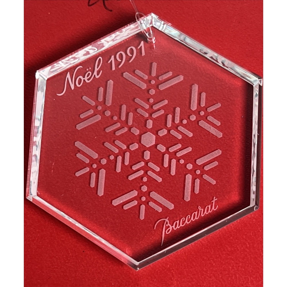Vtg BACCARAT Crystal 1991 Snowflake‎ Christmas Ornament w/ Pouch in Box Signed